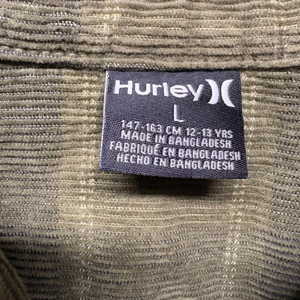 Hurley Green Plaid Corduroy Shirt Jacket Shacket Boys Size L Heavy Heritage NWT